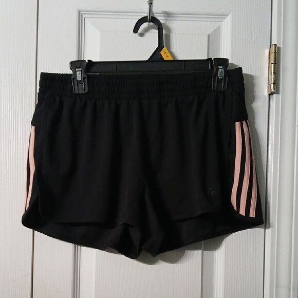 Adidas black workout shorts with pink side stripes drawstring waist Sz L - Picture 1 of 7